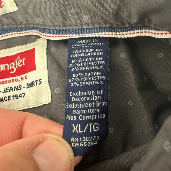 Wrangler Mens Size XL Flex For Comfort Gray Long-Sleeve Button-Up Shirt - Picture 4 of 7